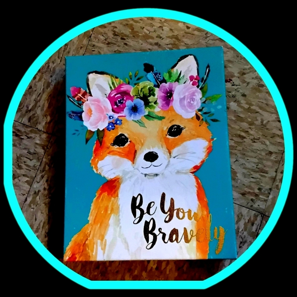 Clementine Paper Inc Vibrant Flowered Fox Canvas Painting